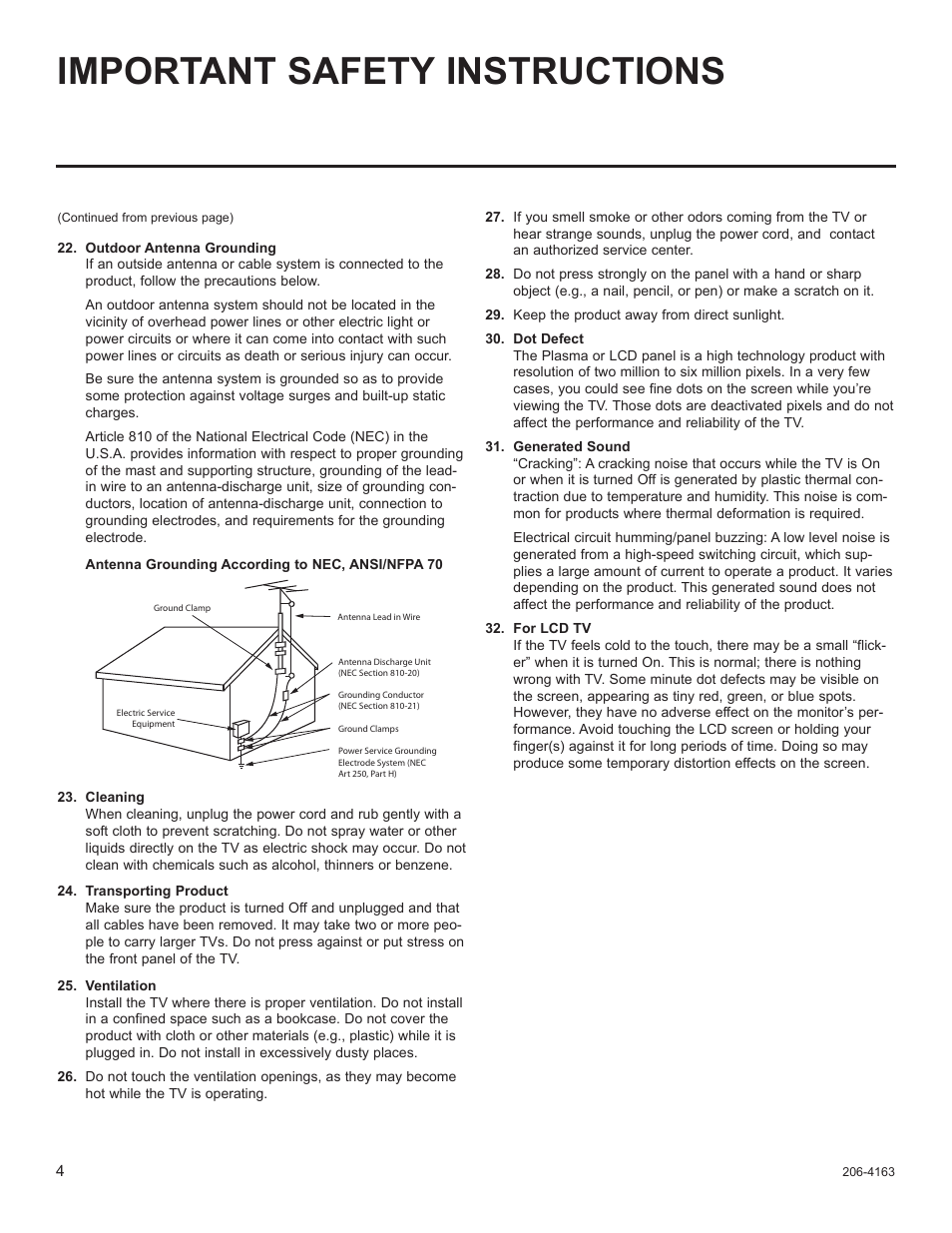 Important safety instructions | LG 32LD333H User Manual | Page 121 / 317