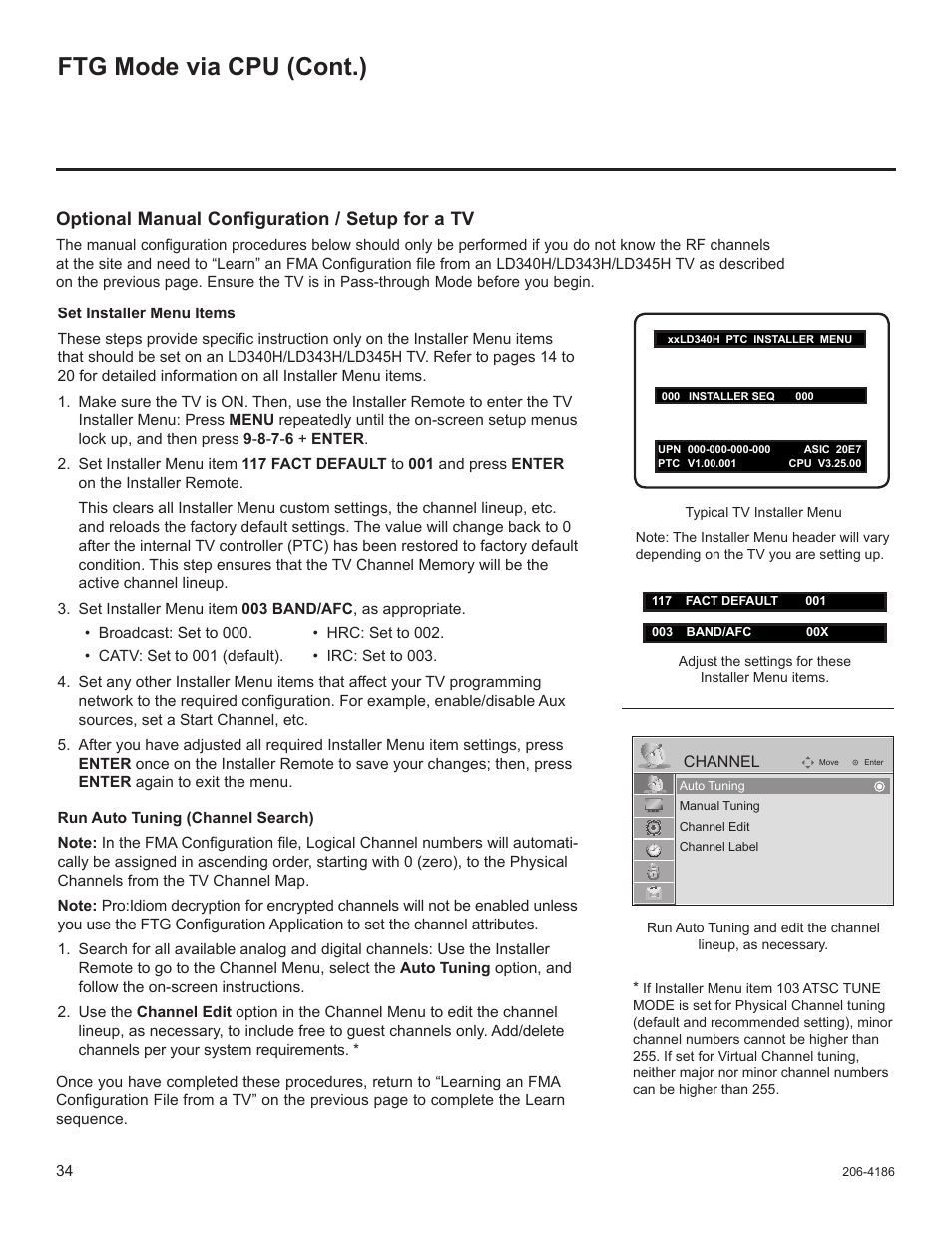 Ftg mode via cpu (cont.), Optional manual configuration / setup for a tv | LG 32LD333H User Manual | Page 246 / 317