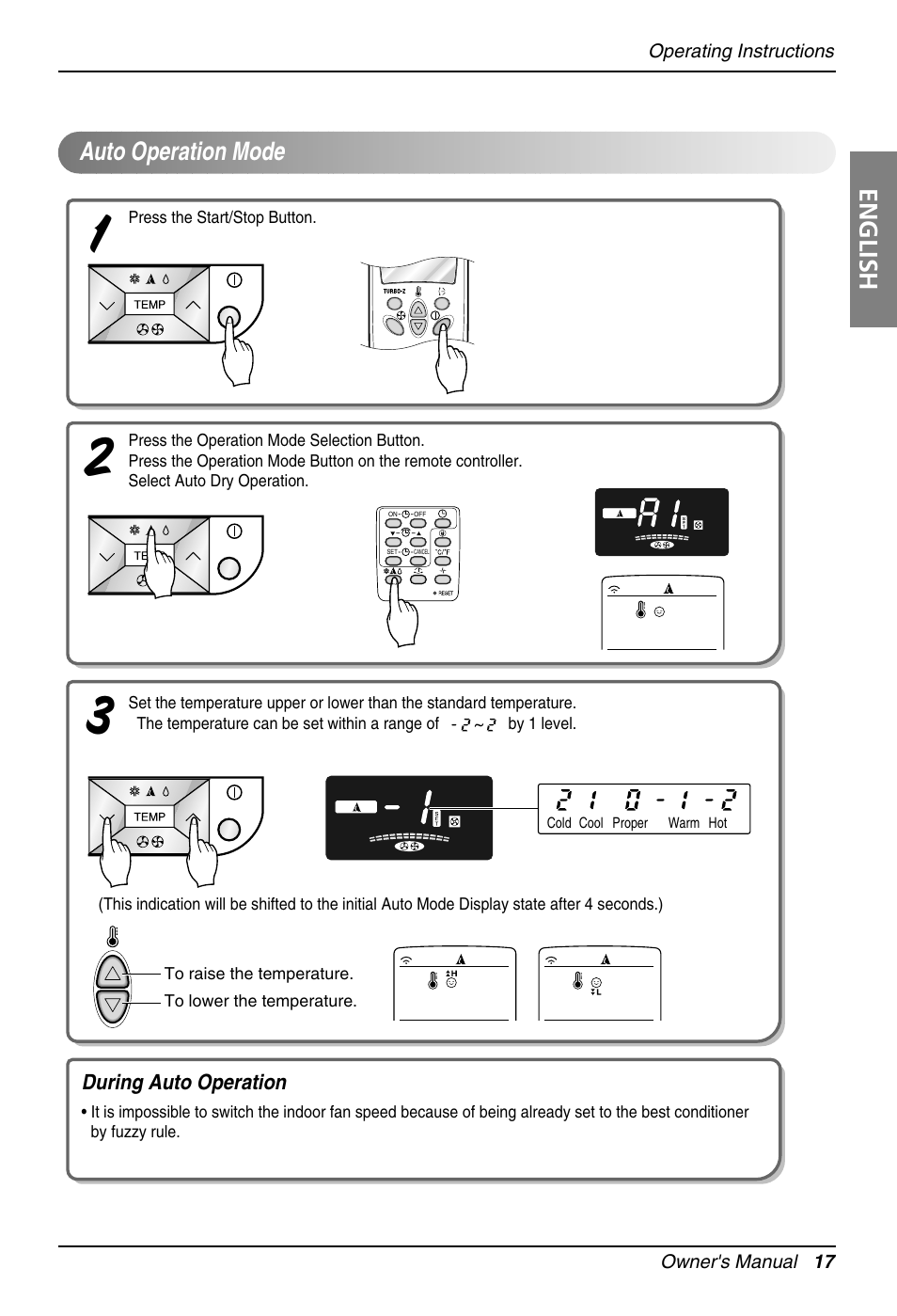 English, Auto operation mode | LG Air Conditioner User Manual | Page 17 / 28