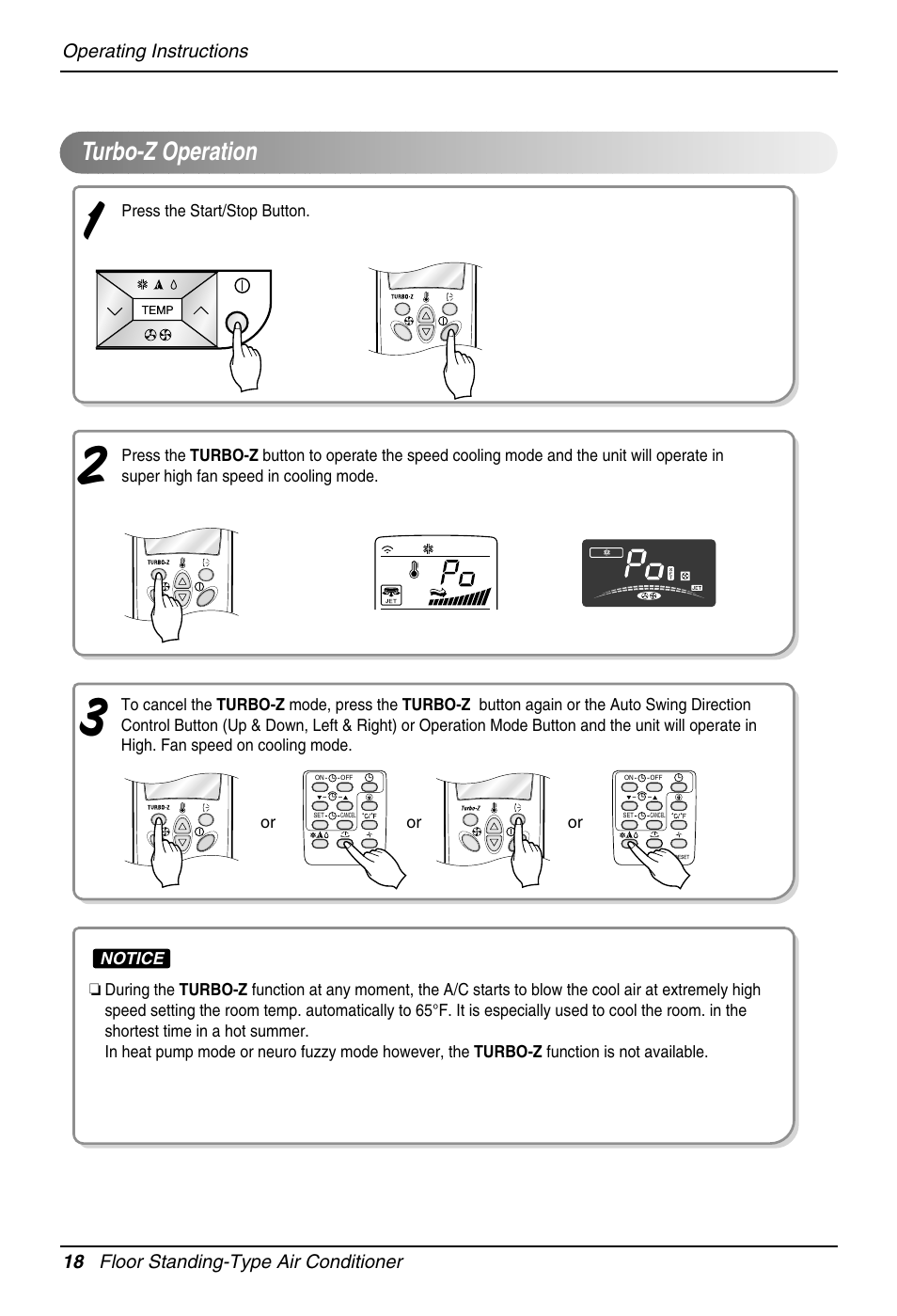 Turbo-z operation | LG Air Conditioner User Manual | Page 18 / 28