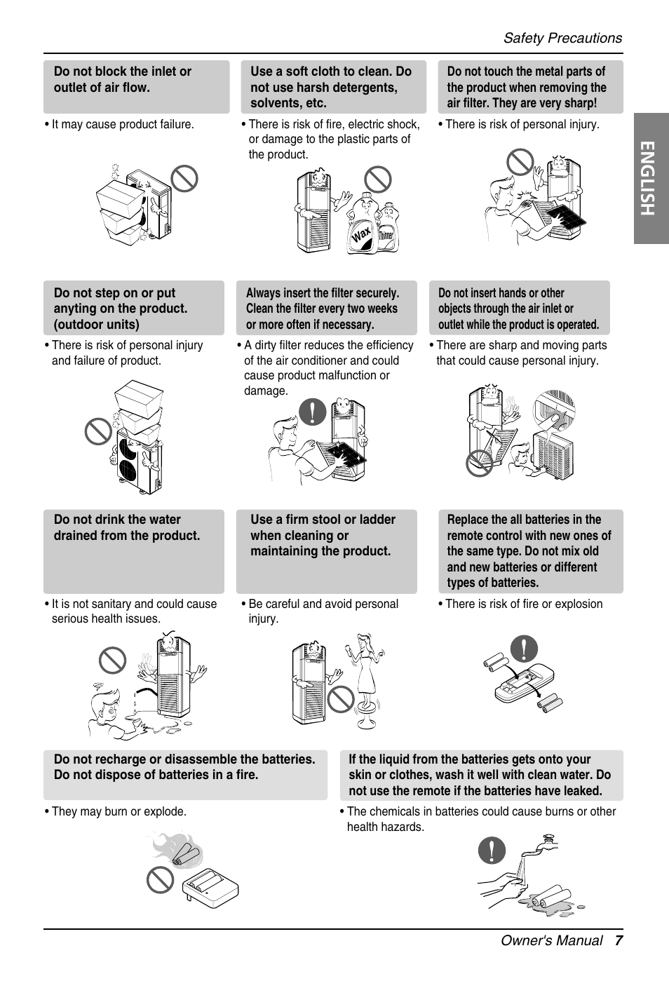 English | LG Air Conditioner User Manual | Page 7 / 28