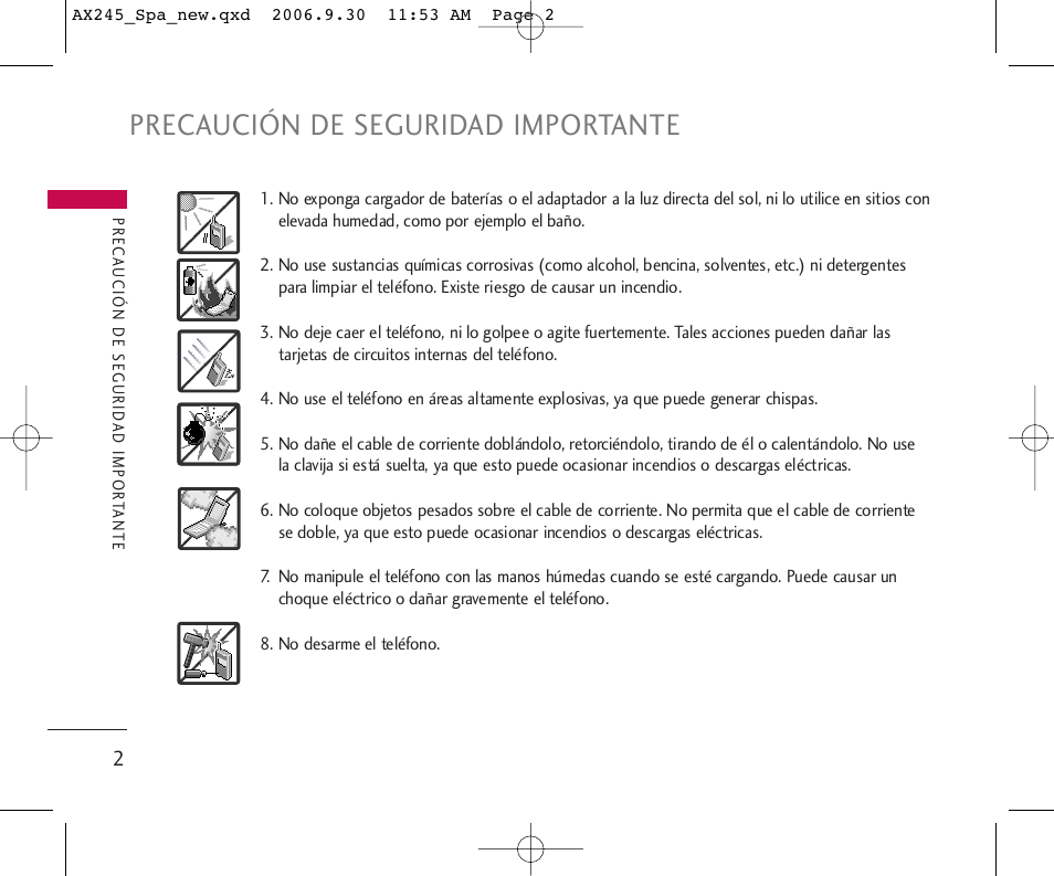 Precaución de seguridad importante | LG AX245 User Manual | Page 103 / 200