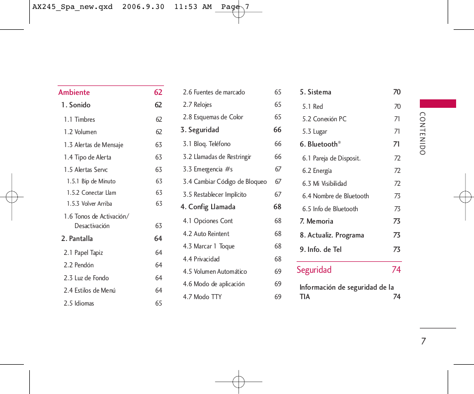 Seguridad 74 | LG AX245 User Manual | Page 108 / 200
