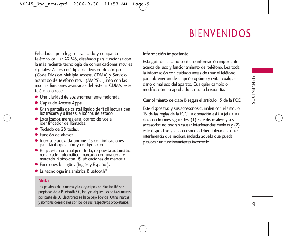 Bienvenidos | LG AX245 User Manual | Page 110 / 200