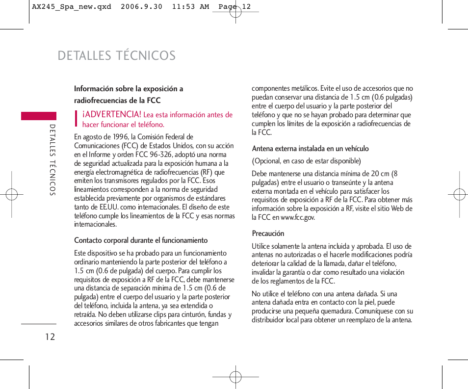 Detalles técnicos | LG AX245 User Manual | Page 113 / 200