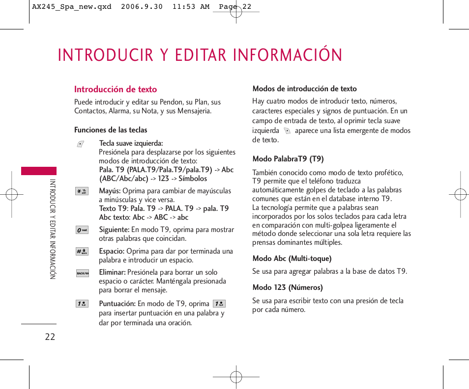Introducir y editar información | LG AX245 User Manual | Page 123 / 200