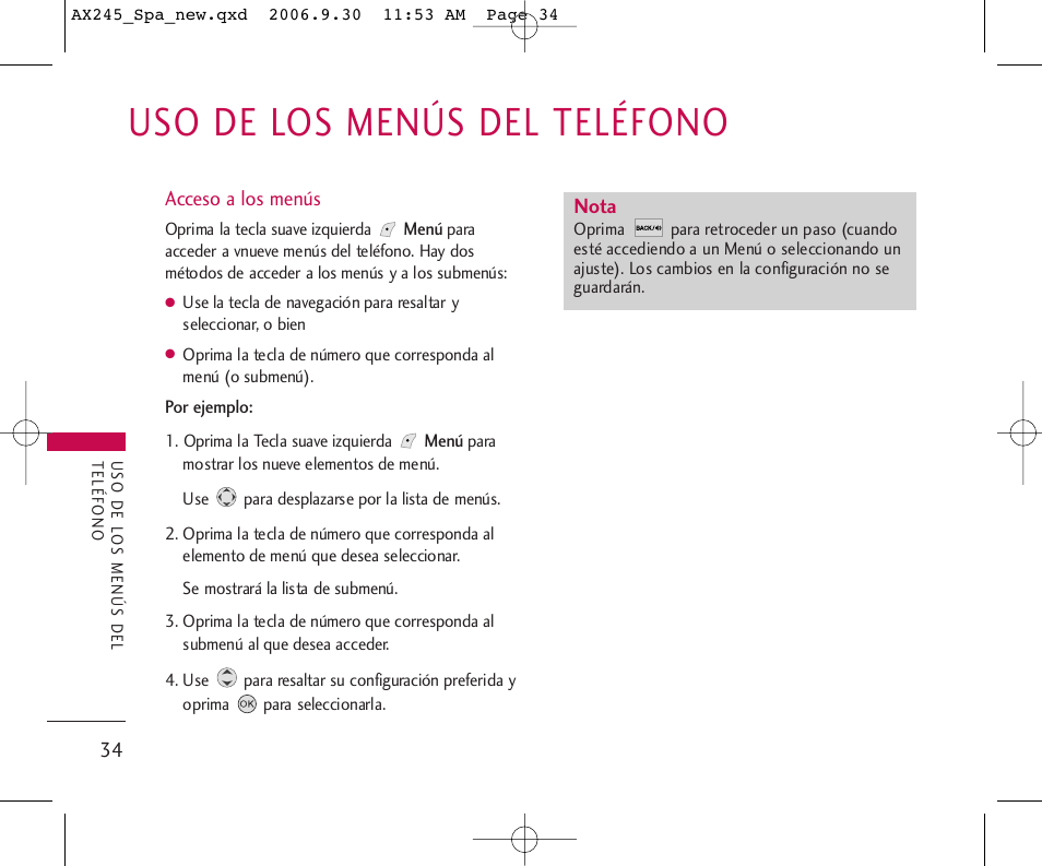 Uso de los menús del teléfono | LG AX245 User Manual | Page 135 / 200