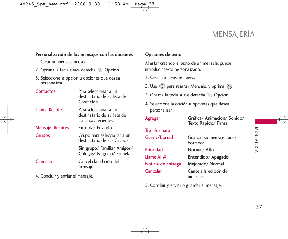 Mensajería | LG AX245 User Manual | Page 138 / 200