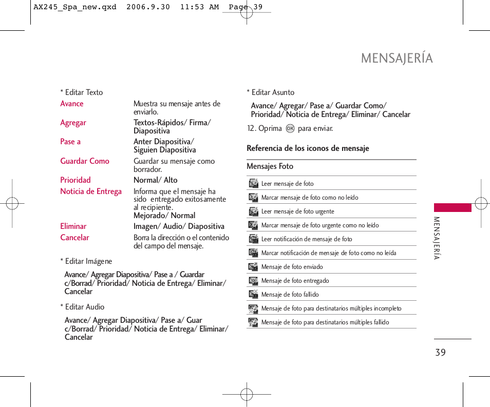 Mensajería | LG AX245 User Manual | Page 140 / 200