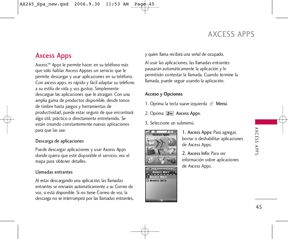 Axcess apps | LG AX245 User Manual | Page 146 / 200