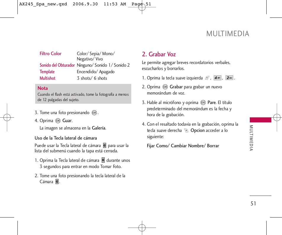 Multimedia, Grabar voz | LG AX245 User Manual | Page 152 / 200