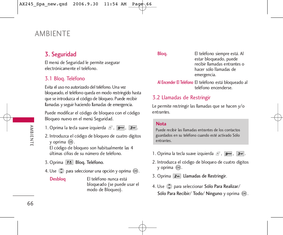 Ambiente, Seguridad | LG AX245 User Manual | Page 167 / 200