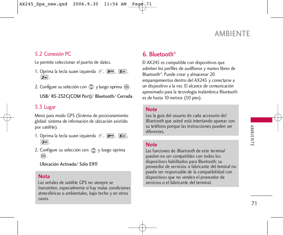 Ambiente, Bluetooth | LG AX245 User Manual | Page 172 / 200