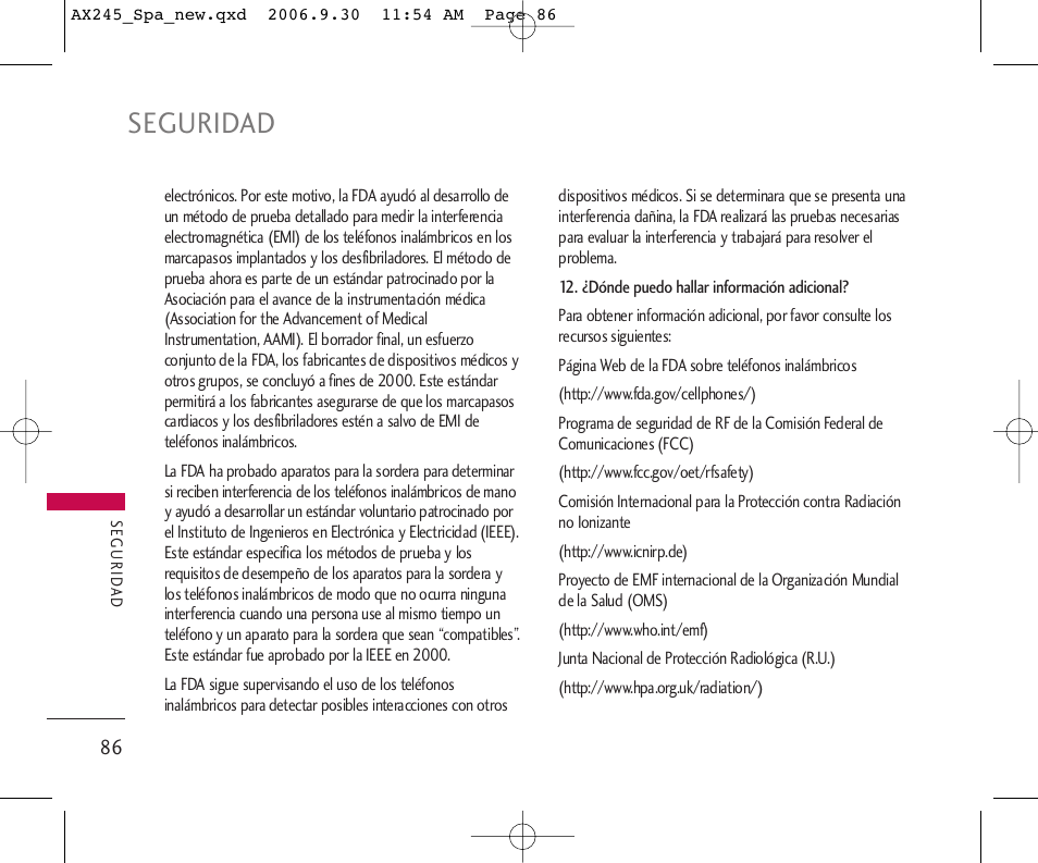 Seguridad | LG AX245 User Manual | Page 187 / 200
