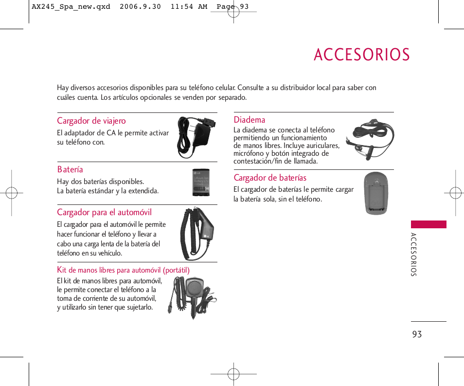 Accesorios | LG AX245 User Manual | Page 194 / 200