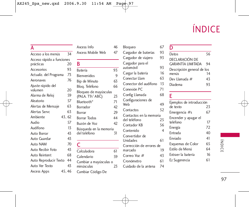 Índice | LG AX245 User Manual | Page 198 / 200