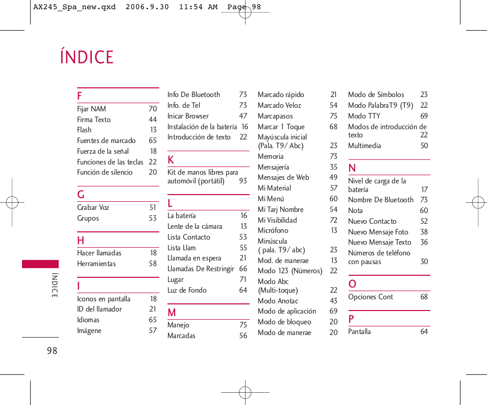 Índice | LG AX245 User Manual | Page 199 / 200