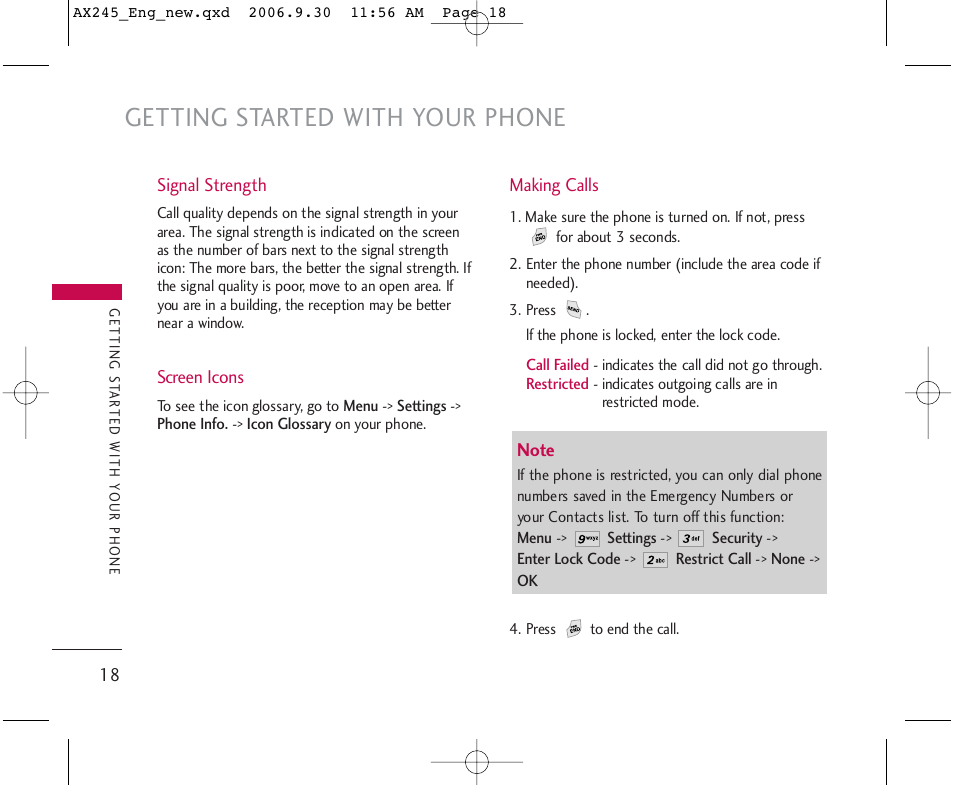Getting started with your phone | LG AX245 User Manual | Page 20 / 200