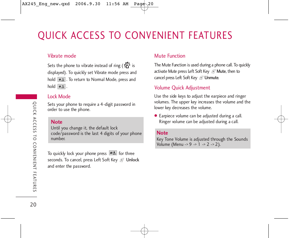 Quick access to convenient features | LG AX245 User Manual | Page 22 / 200