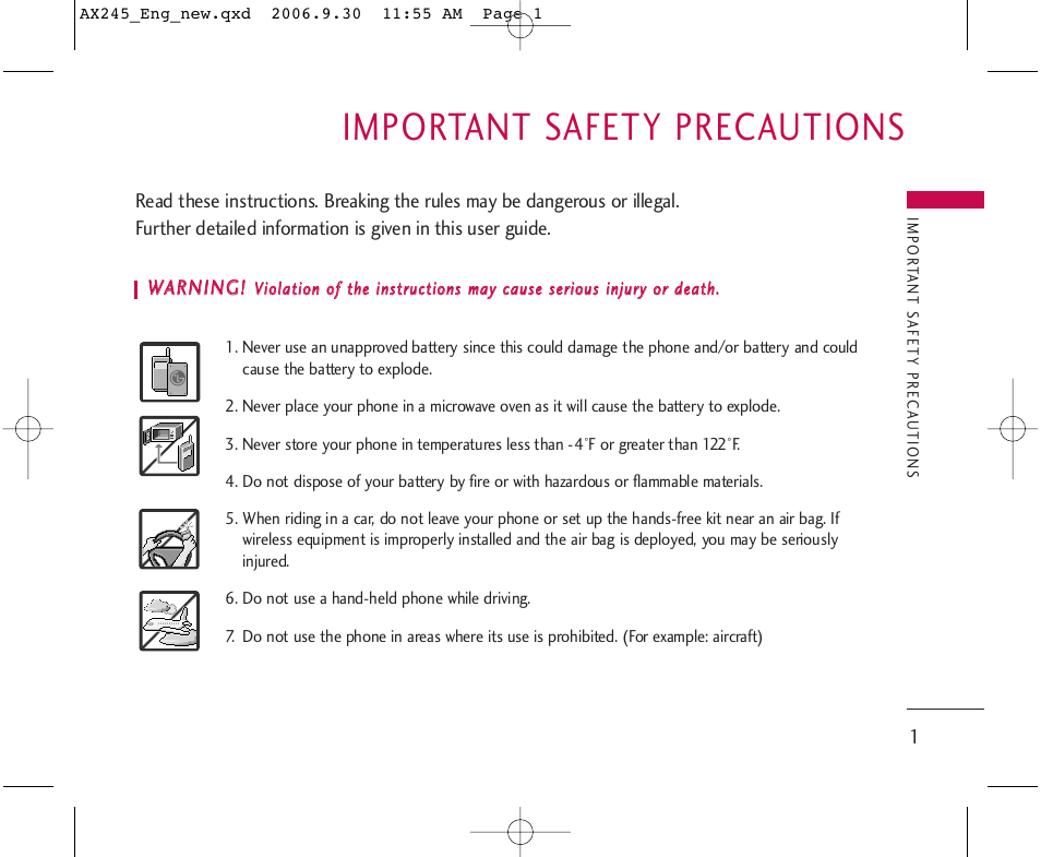 Important safety precautions | LG AX245 User Manual | Page 3 / 200
