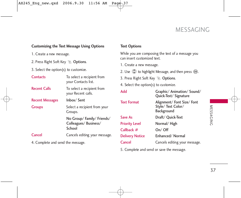 Messaging | LG AX245 User Manual | Page 39 / 200