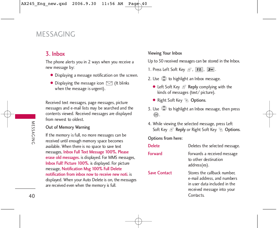 Messaging, Inbox | LG AX245 User Manual | Page 42 / 200