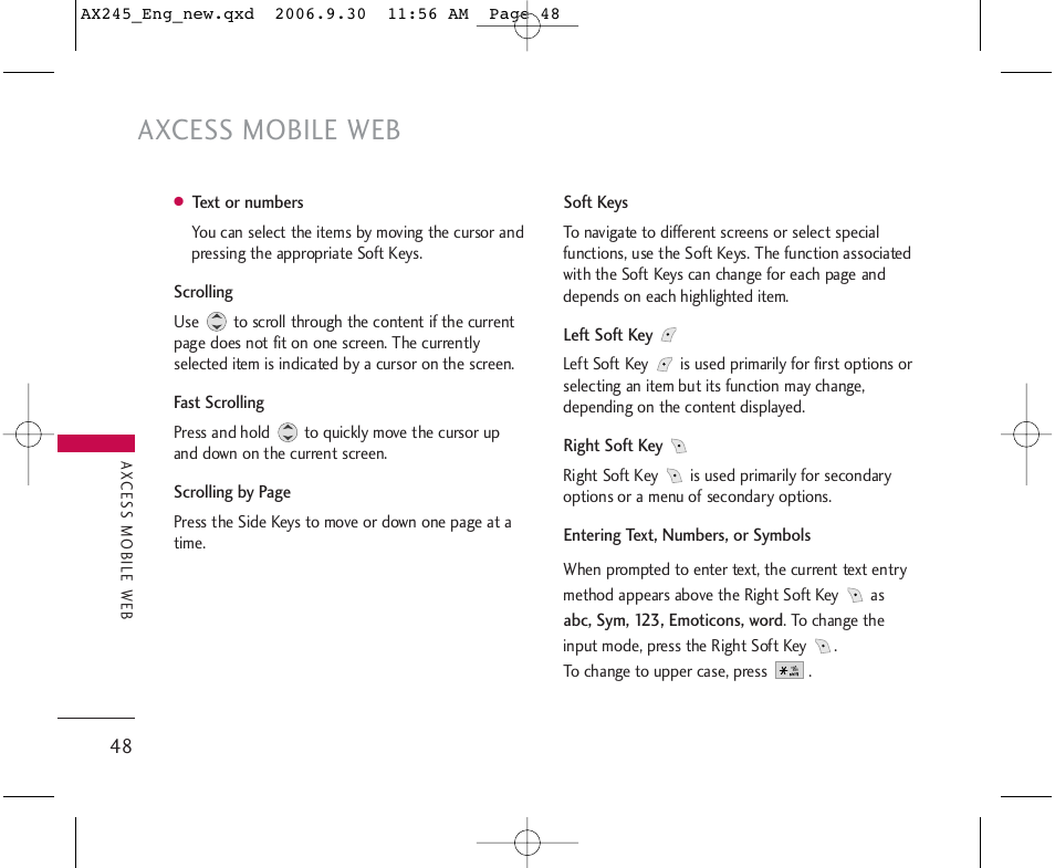 Axcess mobile web | LG AX245 User Manual | Page 50 / 200