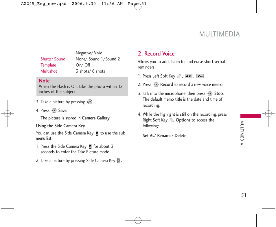 Multimedia, Record voice | LG AX245 User Manual | Page 53 / 200