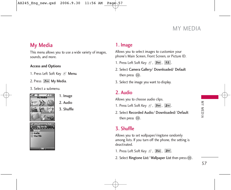 My media, Image, Audio | Shuffle | LG AX245 User Manual | Page 59 / 200