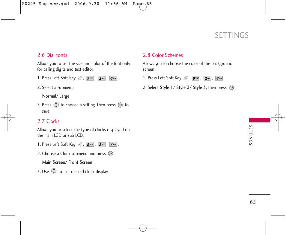 Settings | LG AX245 User Manual | Page 67 / 200