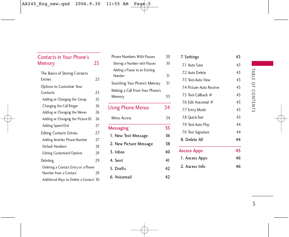 Using phone menus 34 | LG AX245 User Manual | Page 7 / 200