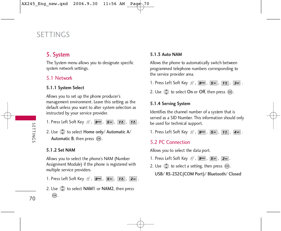 Settings, System | LG AX245 User Manual | Page 72 / 200