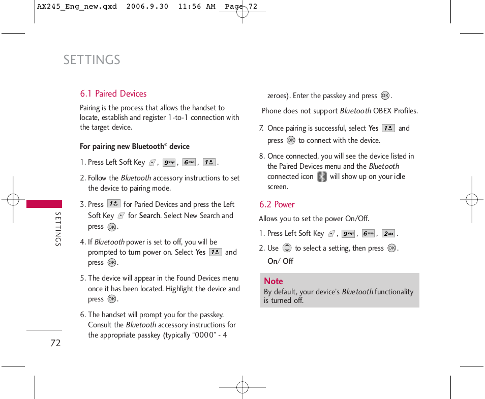 Settings | LG AX245 User Manual | Page 74 / 200