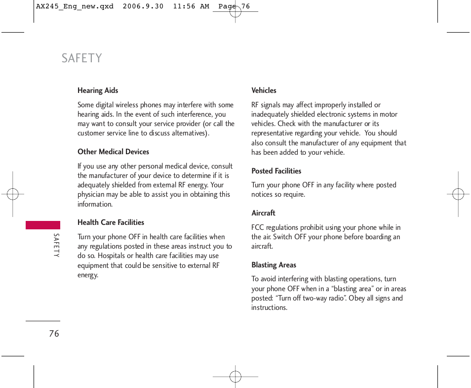 Safety | LG AX245 User Manual | Page 78 / 200