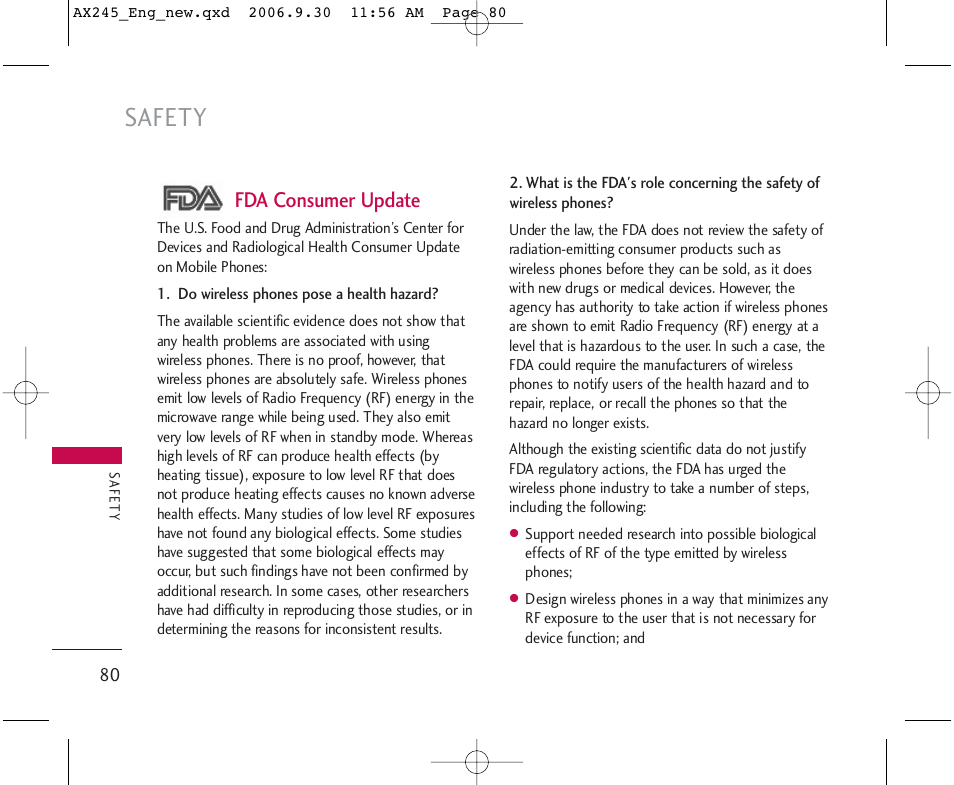 Safety, Fda consumer update | LG AX245 User Manual | Page 82 / 200