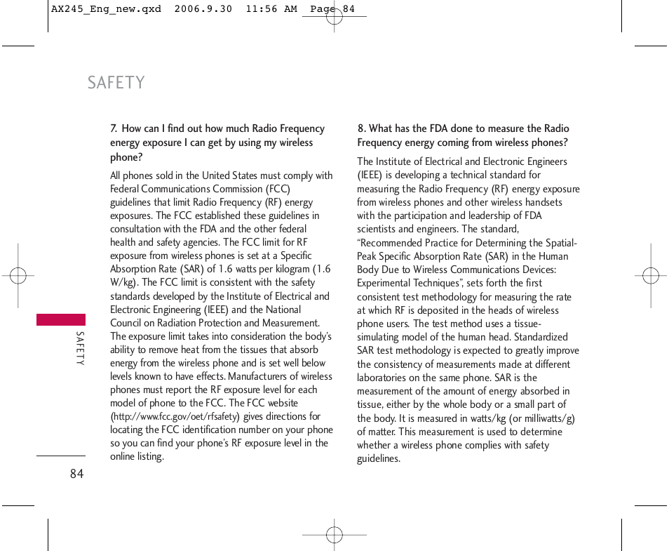 Safety | LG AX245 User Manual | Page 86 / 200