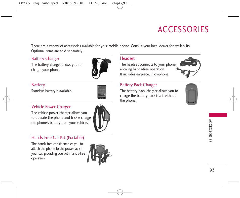 Accessories | LG AX245 User Manual | Page 95 / 200