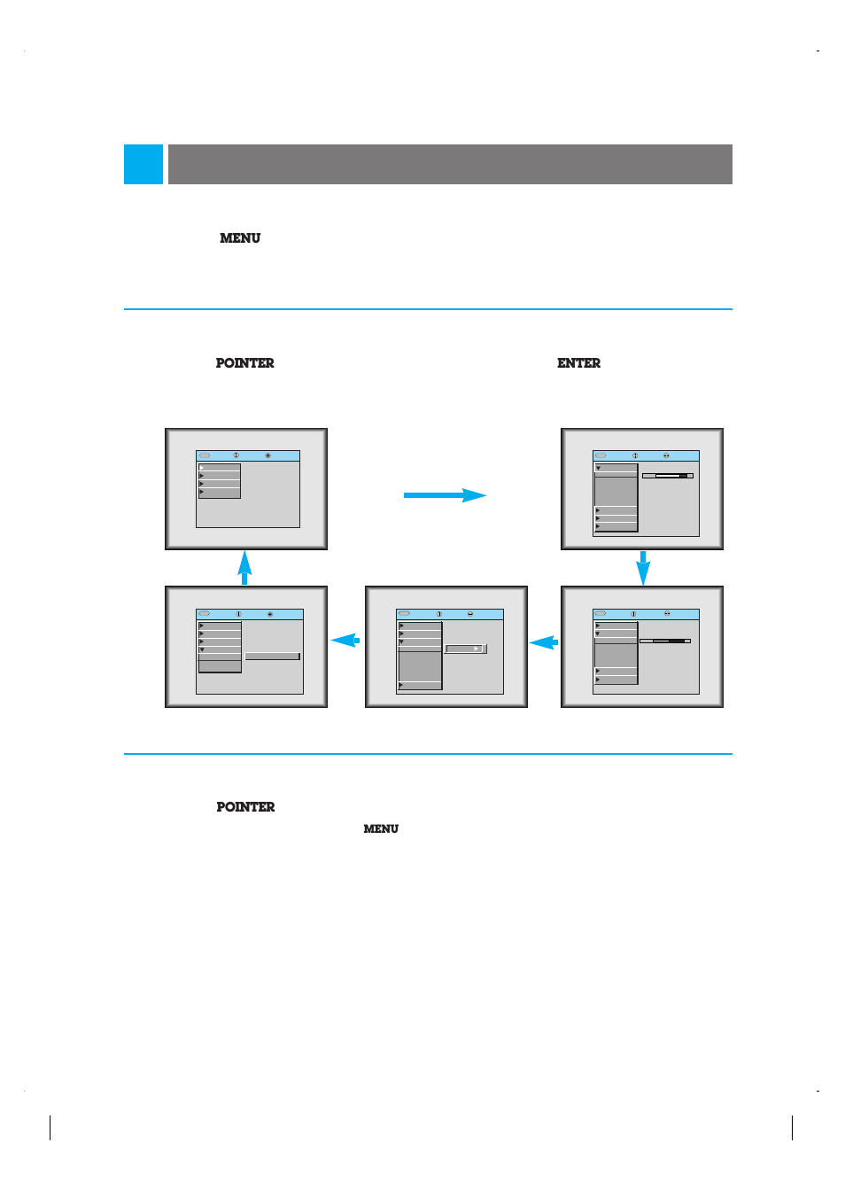 Function checking, Press the, Button | Move the, Button up or down to select a menu and press the, Menu, Pointer, Enter, Without pc or video signal the osd doesn’t appear | LG LP-XG2 User Manual | Page 26 / 46