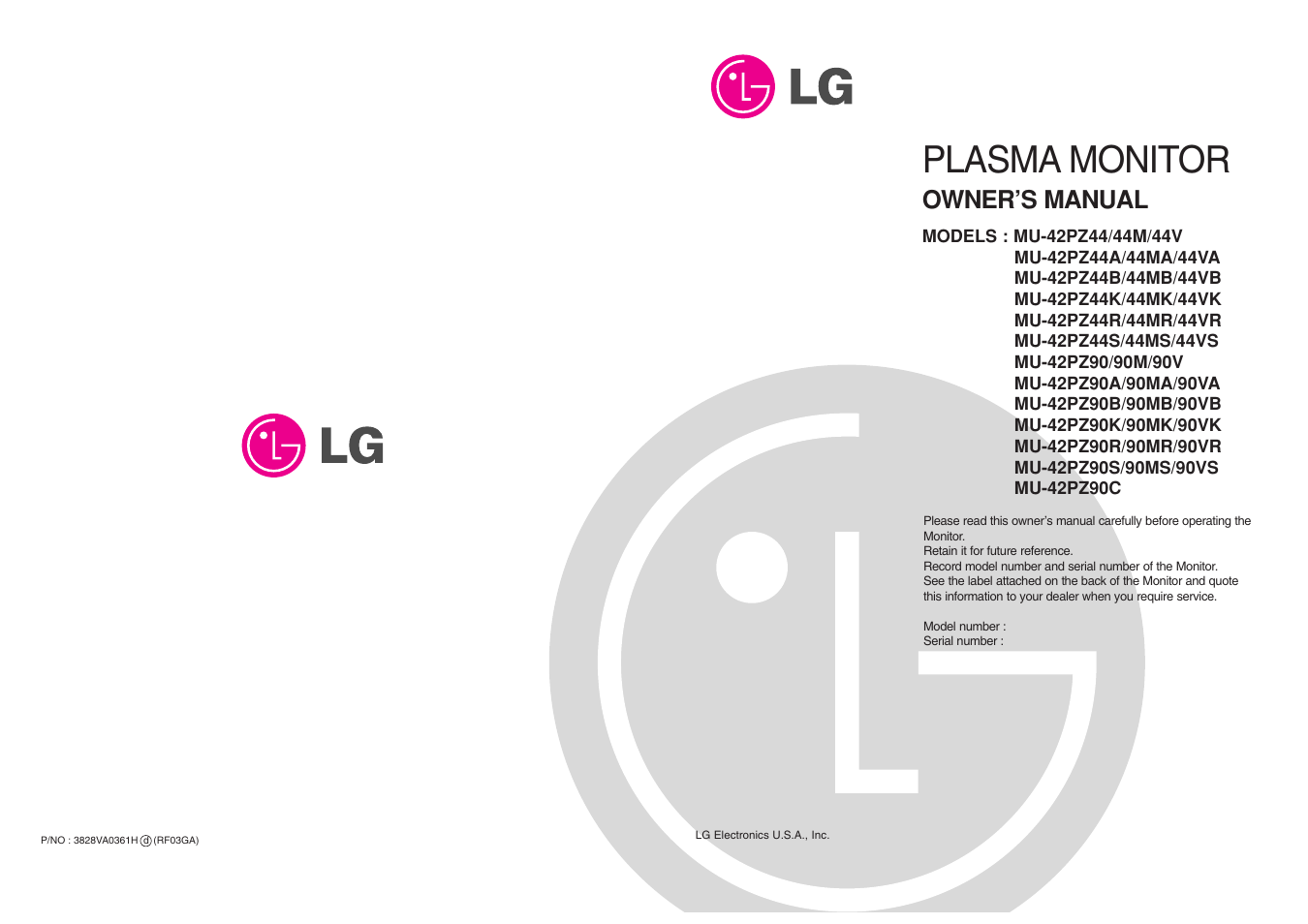 LG 44VK MU-42 User Manual | 39 pages