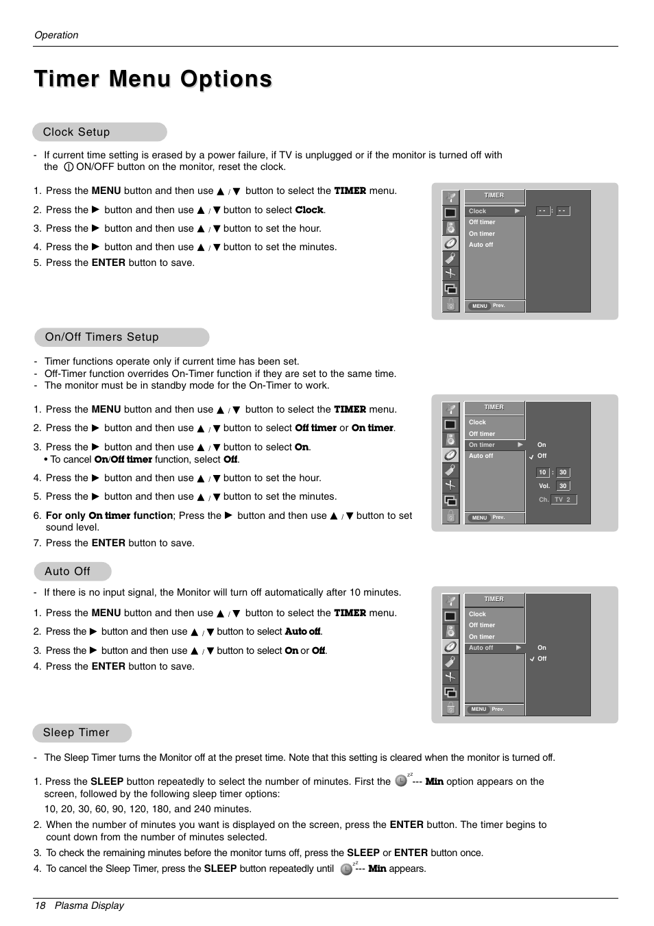 Timer menu options imer menu options | LG 44VK MU-42 User Manual | Page 18 / 39