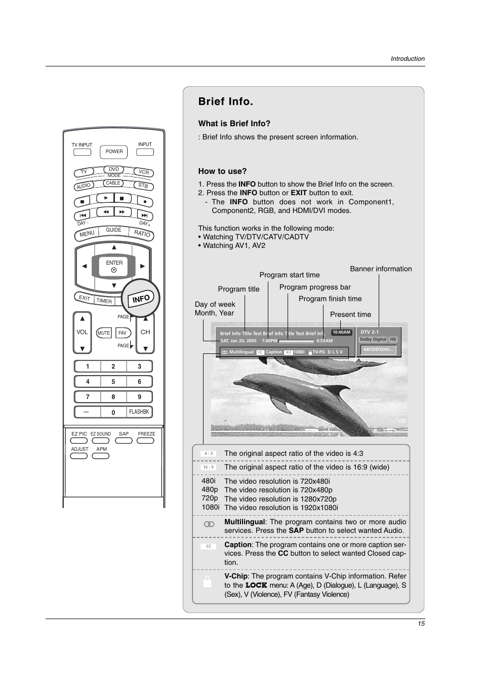 Brief info, What is brief info, How to use | LG 32LC2D User Manual | Page 15 / 68