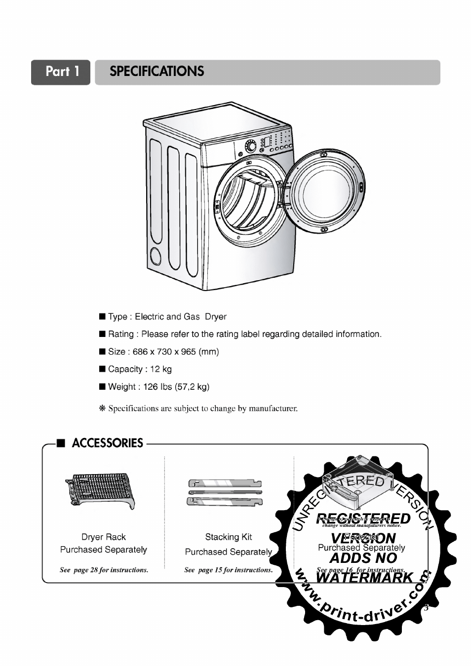 Specifications, Accessories | LG TD-V12246E User Manual | Page 3 / 34
