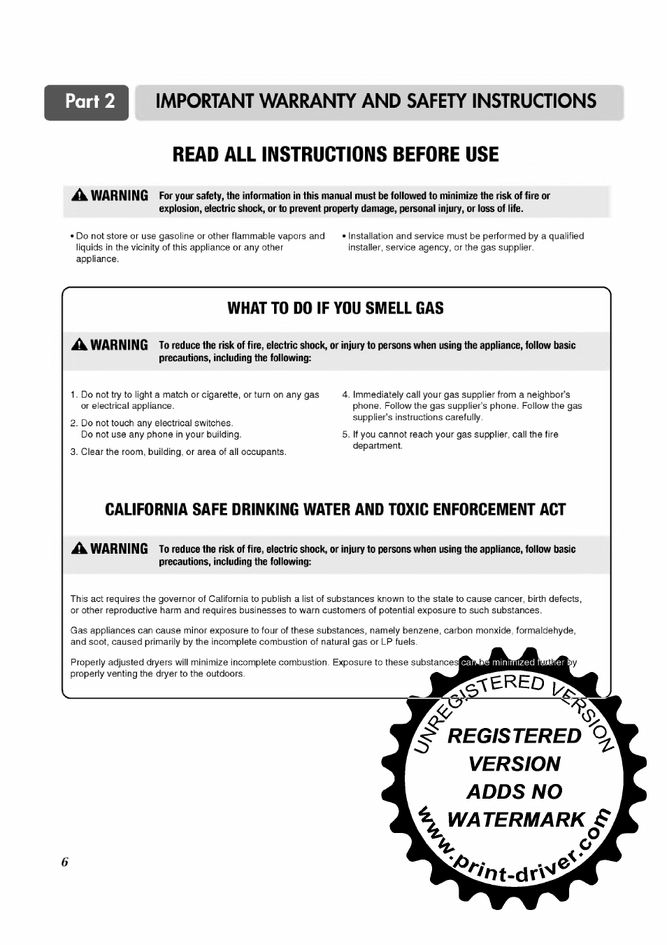 Read all instructions before use, What to do if you smell gas | LG TD-V12246E User Manual | Page 6 / 34