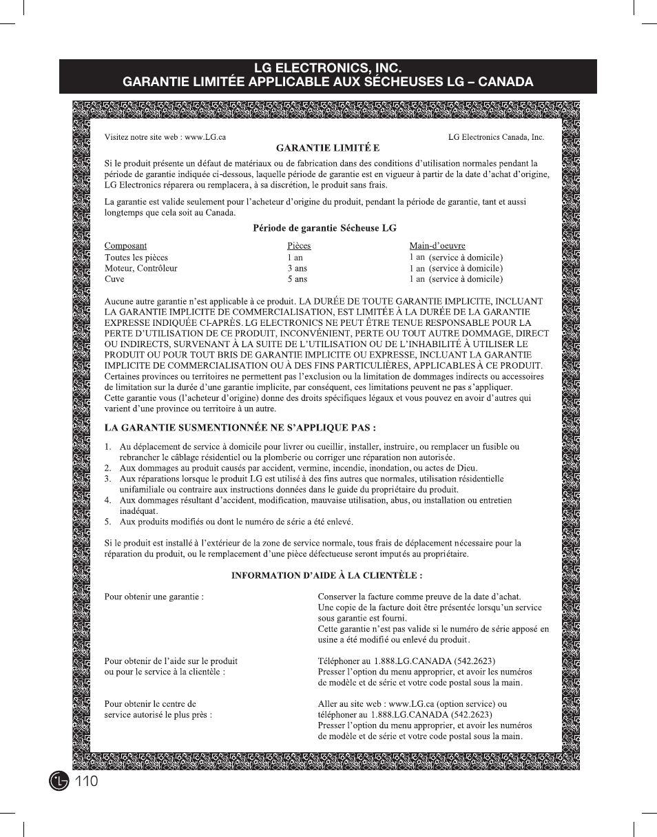 LG DLE2101W User Manual | Page 110 / 112