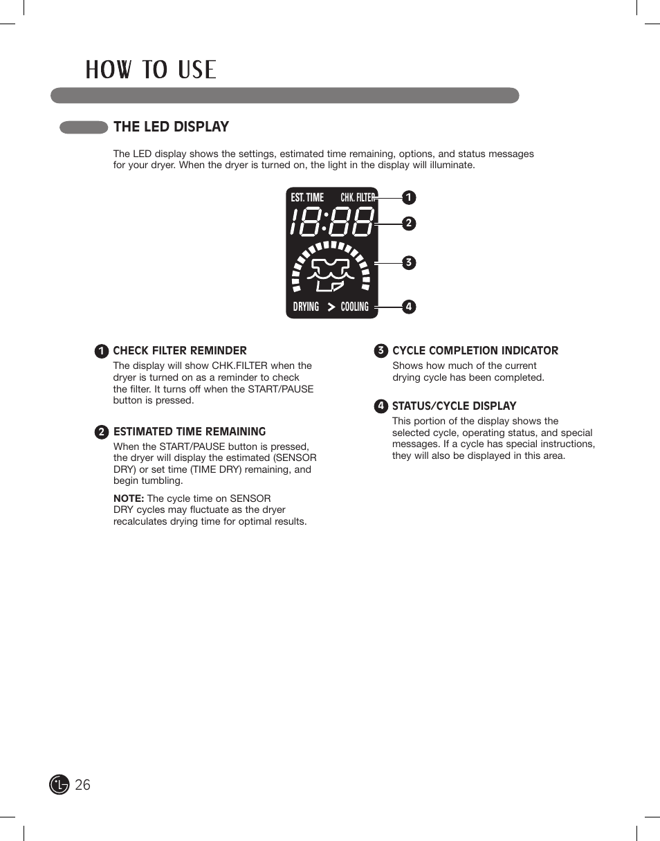 The led display | LG DLE2101W User Manual | Page 26 / 112