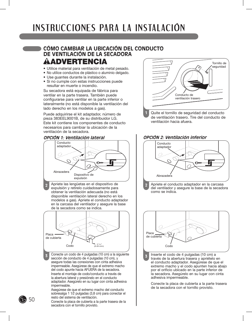 Wadvertencia | LG DLE2101W User Manual | Page 50 / 112