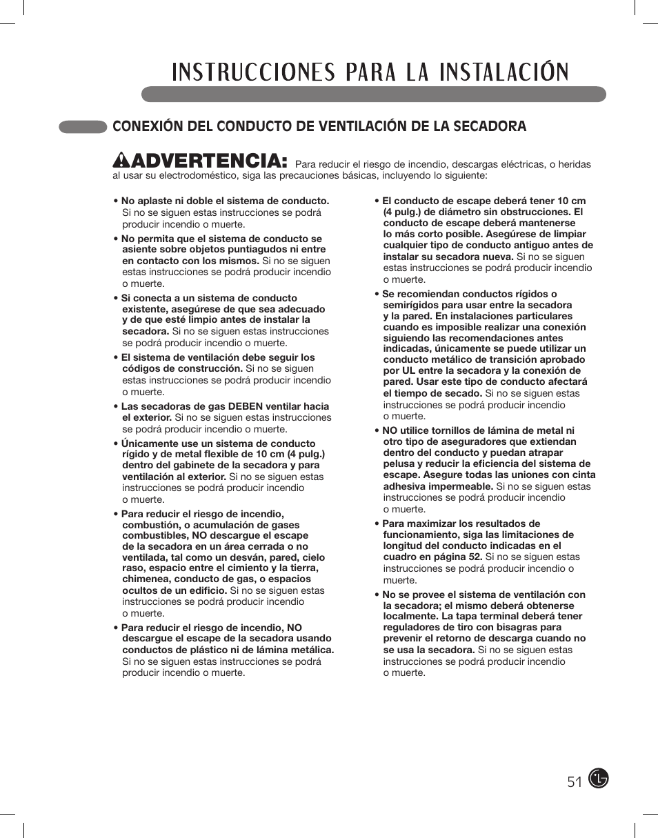 Wadvertencia | LG DLE2101W User Manual | Page 51 / 112