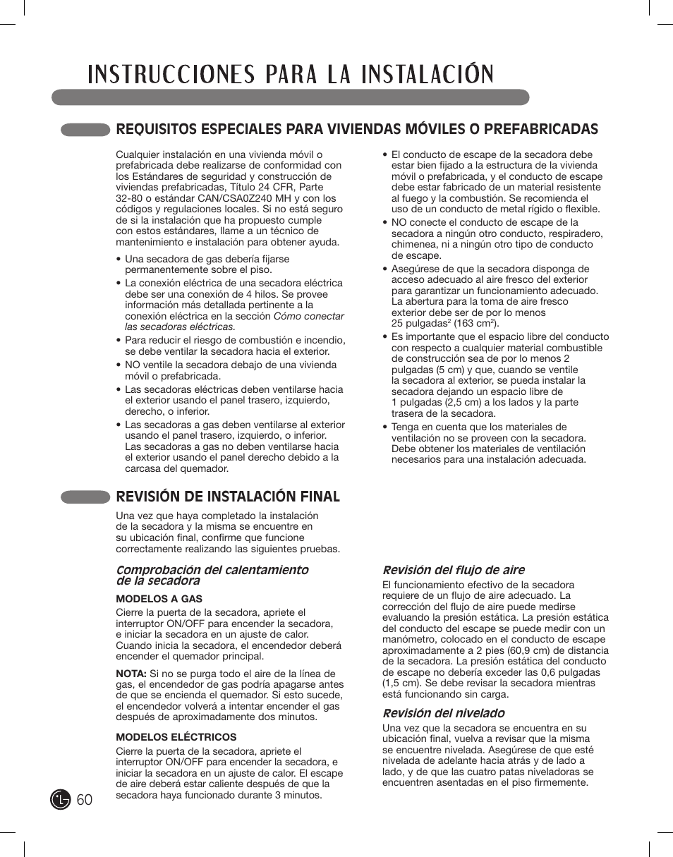 Revisión de instalación final | LG DLE2101W User Manual | Page 60 / 112