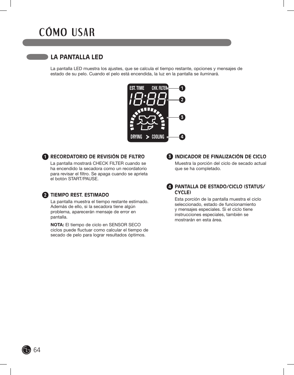 La pantalla led | LG DLE2101W User Manual | Page 64 / 112