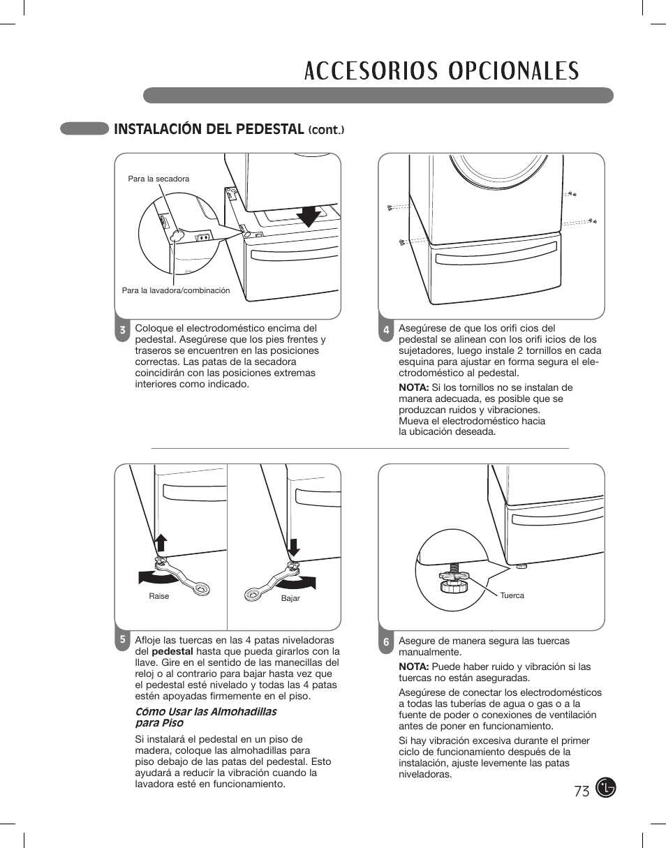 Instalación del pedestal | LG DLE2101W User Manual | Page 73 / 112